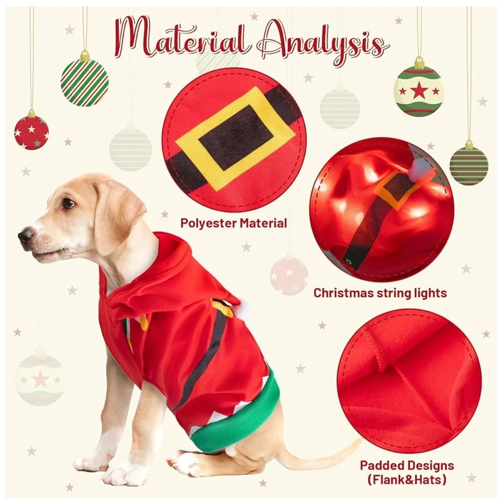 LED light-up Dog/Cat Santa Christmas Costume -Medium